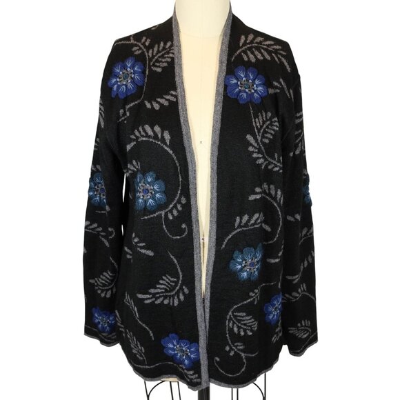 Unbranded Sweaters - Morning Glory Alpaca Reversible Embroidered Open Front Cardigan One Size M/L